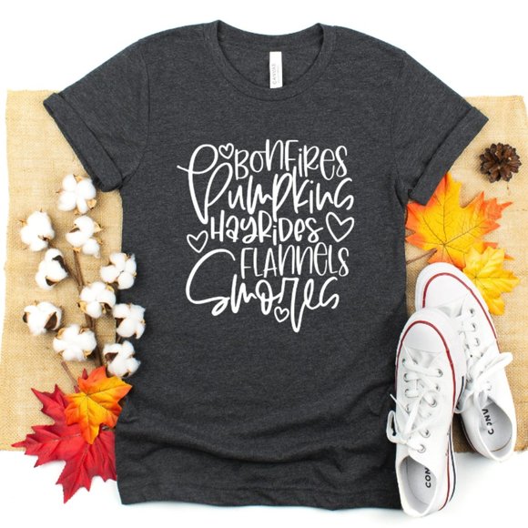 Tops - Fall Screen Print T-shirt - heather grey